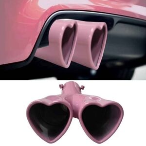 Pink Stainless steel double Heart Car Exhaust Muffler tip